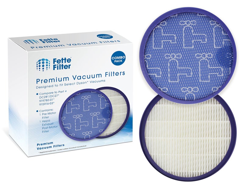 Fette Filter - Premium Replacement Vacuum Cleaner Pre & Post Motor HEPA Filters Compatible with Dyson DC-27 Animal DC27 HSN DC27 Mail Order Dyson DC28 Animal DC28 Models Part # 915916-03 & 919780-01 - Image 1